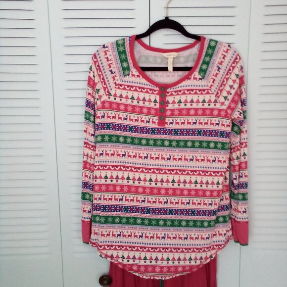 MATILDA JANE S CHRISTMAS PAJAMA SET SNOW FLAKES REINDEERS TREES STRIPED HENLEY - Picture 8 of 10